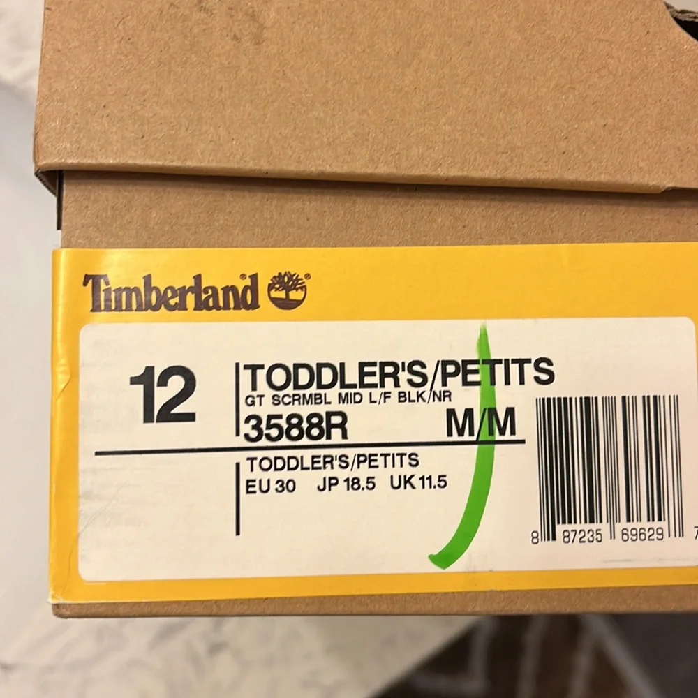 Timberland GT Scramble Mid 3588R Boots Toddlers Boys Girls Size 12 new black